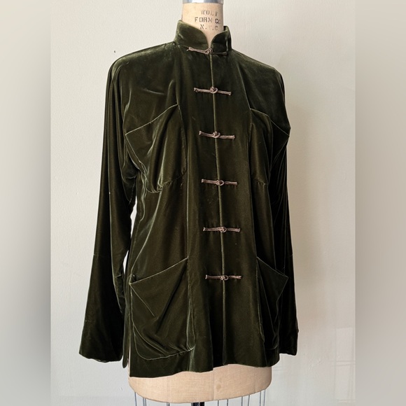 Shanghai Tang Olive Green Velvet Chinese Jacket - Picture 3 of 8